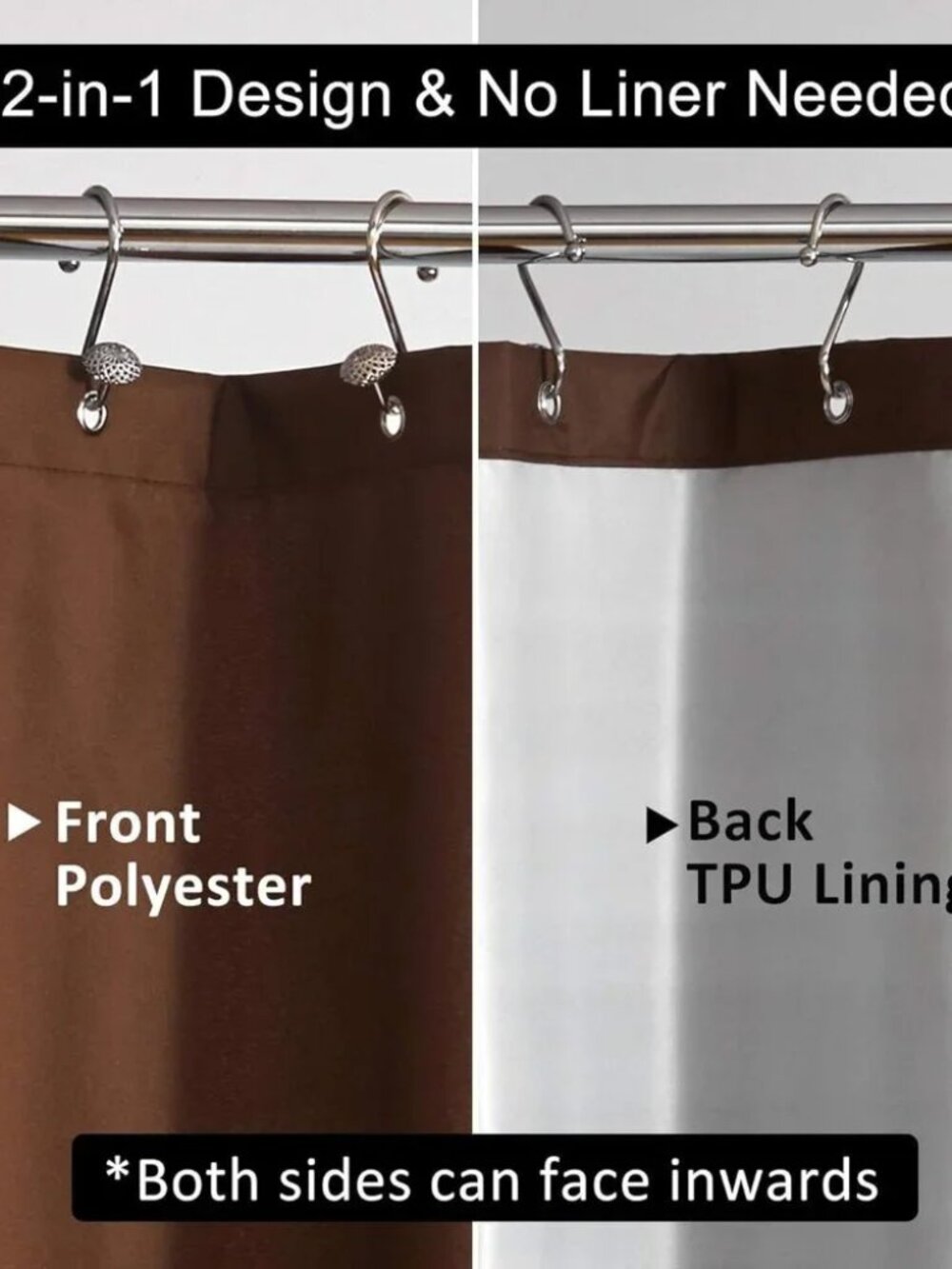 NEW Waterproof Thick Fabric Shower Curtain / Liner Breathable Brown Heavy Duty - Picture 2 of 7